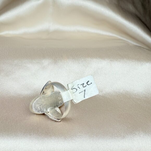 Handmade Oval Blue Lapis Lazuli Silver Ring Decorative Border Jewelry Size 7 - Picture 4 of 5